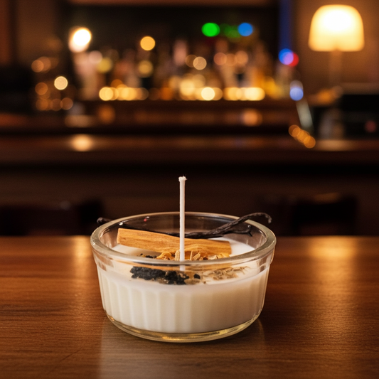 Candela artigianale con cera d'api alla vaniglia con palo santo e granelli d'incenso pontificato